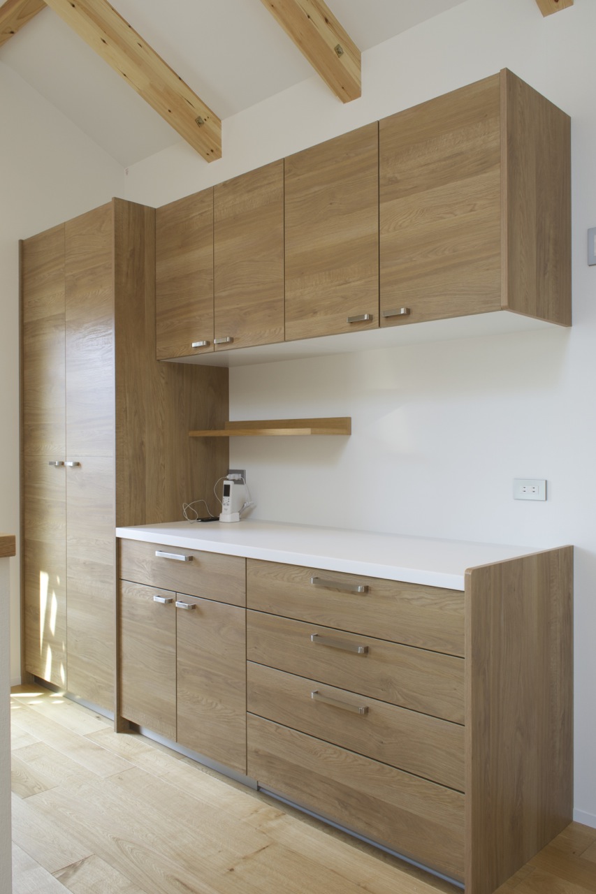 View of the kitchen storage side.   View of the kitchen storage side.